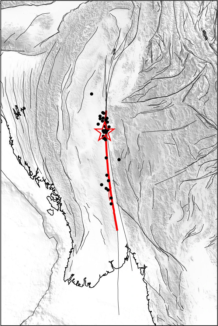 Aftershock distribution moving south